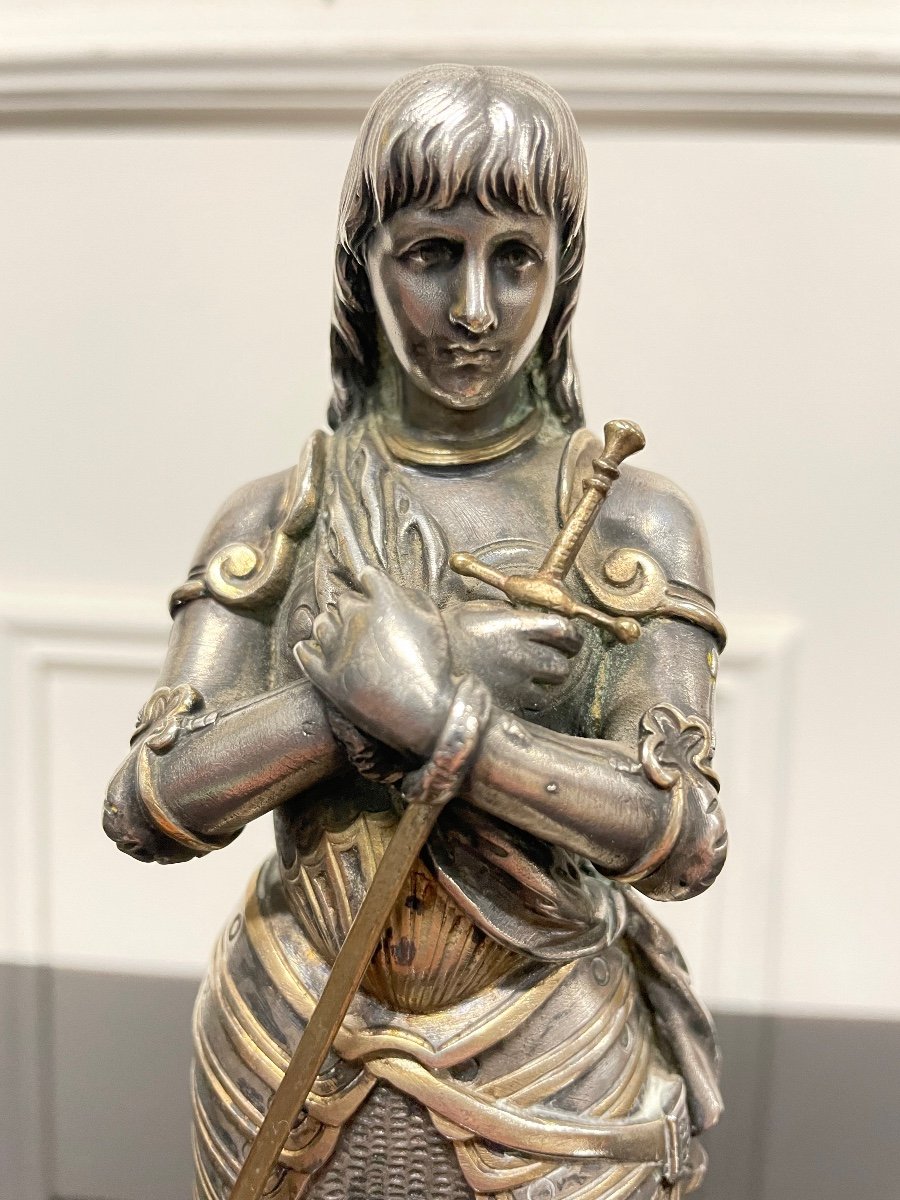 Eutrope Bouret (1833-1906) - Joan Of Arc In Silver Bronze Armor-photo-1